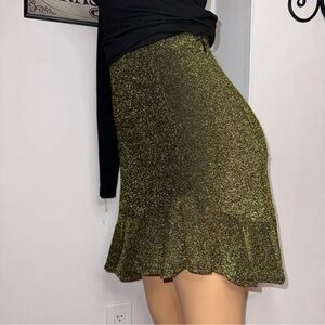 Michael Kors Ruffle Hem Skirt Women's Size XL Gold Black Stretch Metallic NWT